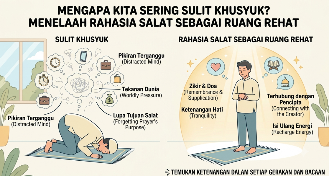 Mengapa Kita Sering Sulit Khusyuk? Menelaah Rahasia Salat sebagai Ruang Rehat